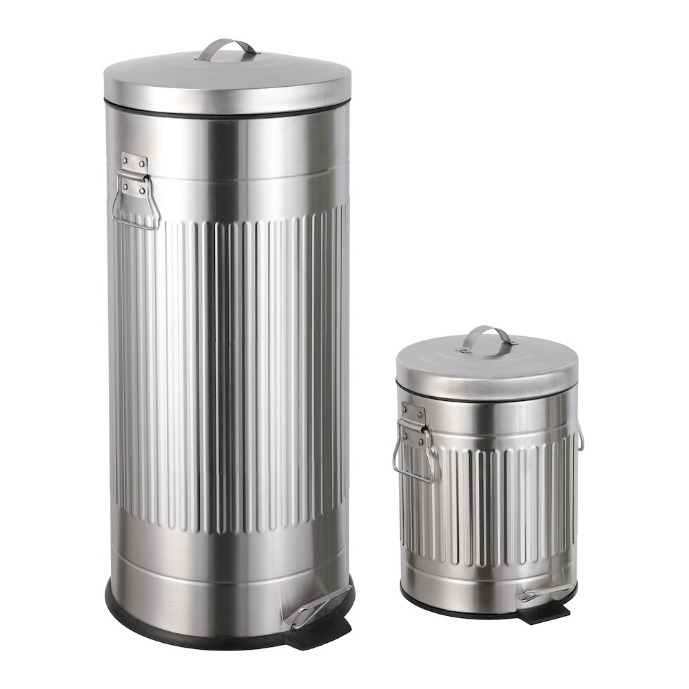 8-Gallon Step Trash Can with Soft-Close Lid and Mini Trash Can, Platinum Silver. Picture 1