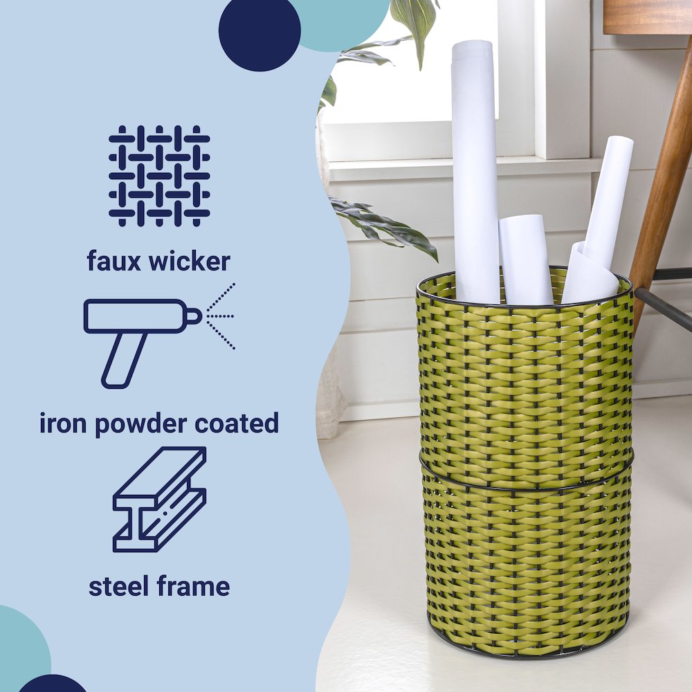 Cecil Modern 4.13-Gallon Faux Wicker Cylinder Waste Basket. Picture 5
