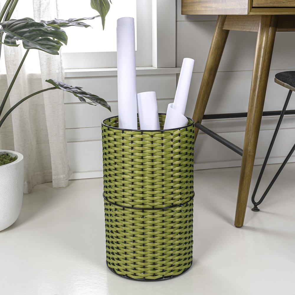 Cecil Modern 4.13-Gallon Faux Wicker Cylinder Waste Basket. Picture 1