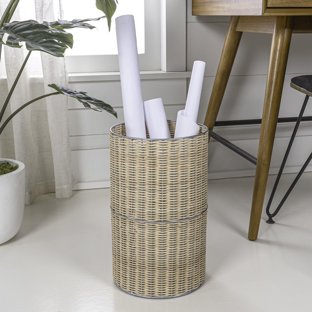 Cecil Modern 4.13-Gallon Natural Wicker Cylinder Waste Basket. Picture 1