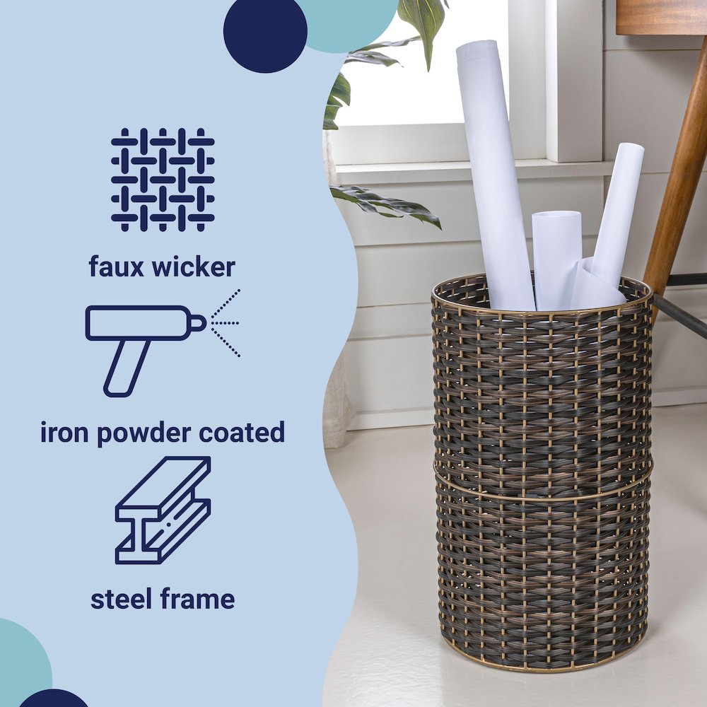 Cecil Modern 4.13-Gallon Faux Wicker Cylinder Waste Basket. Picture 5