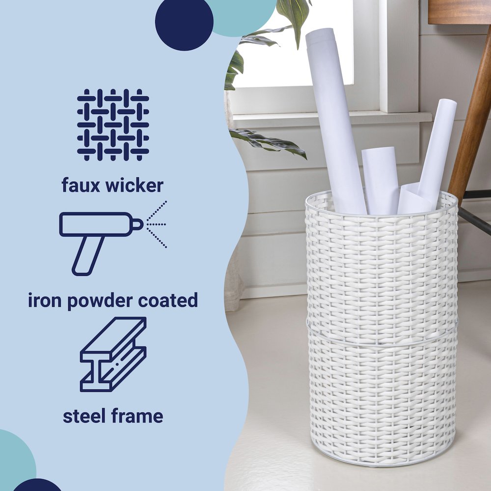 Cecil Modern 4.13-Gallon Faux Wicker Cylinder Waste Basket. Picture 5