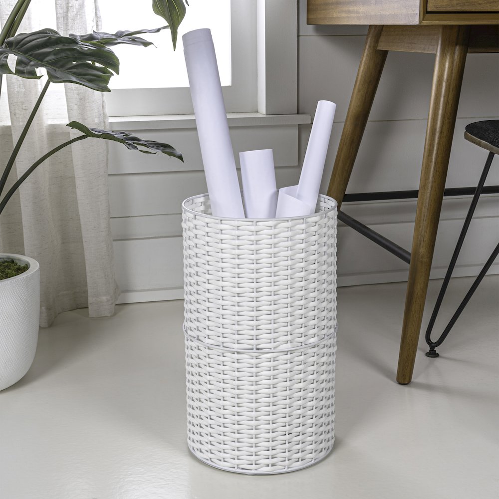 Cecil Modern 4.13-Gallon Faux Wicker Cylinder Waste Basket. Picture 1