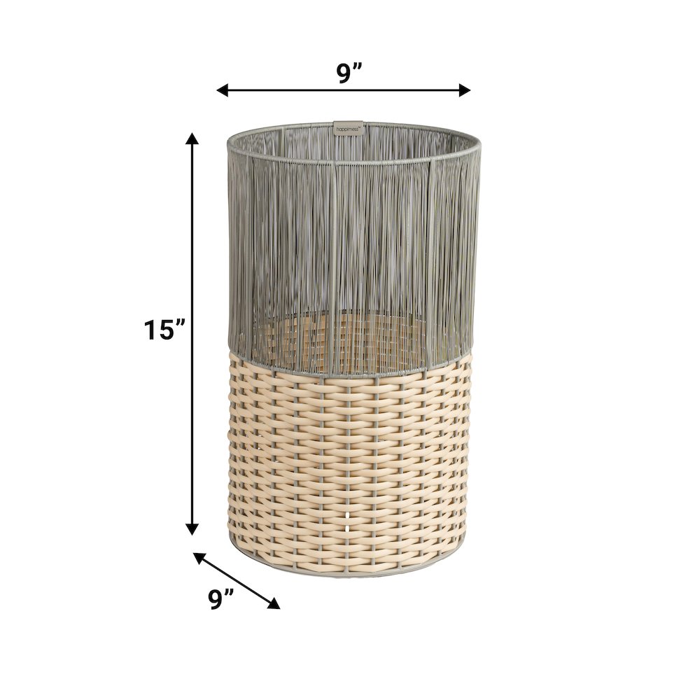 Harper Modern 4.13-Gallon 2-Tone Faux Wicker Cylinder Waste Basket. Picture 4