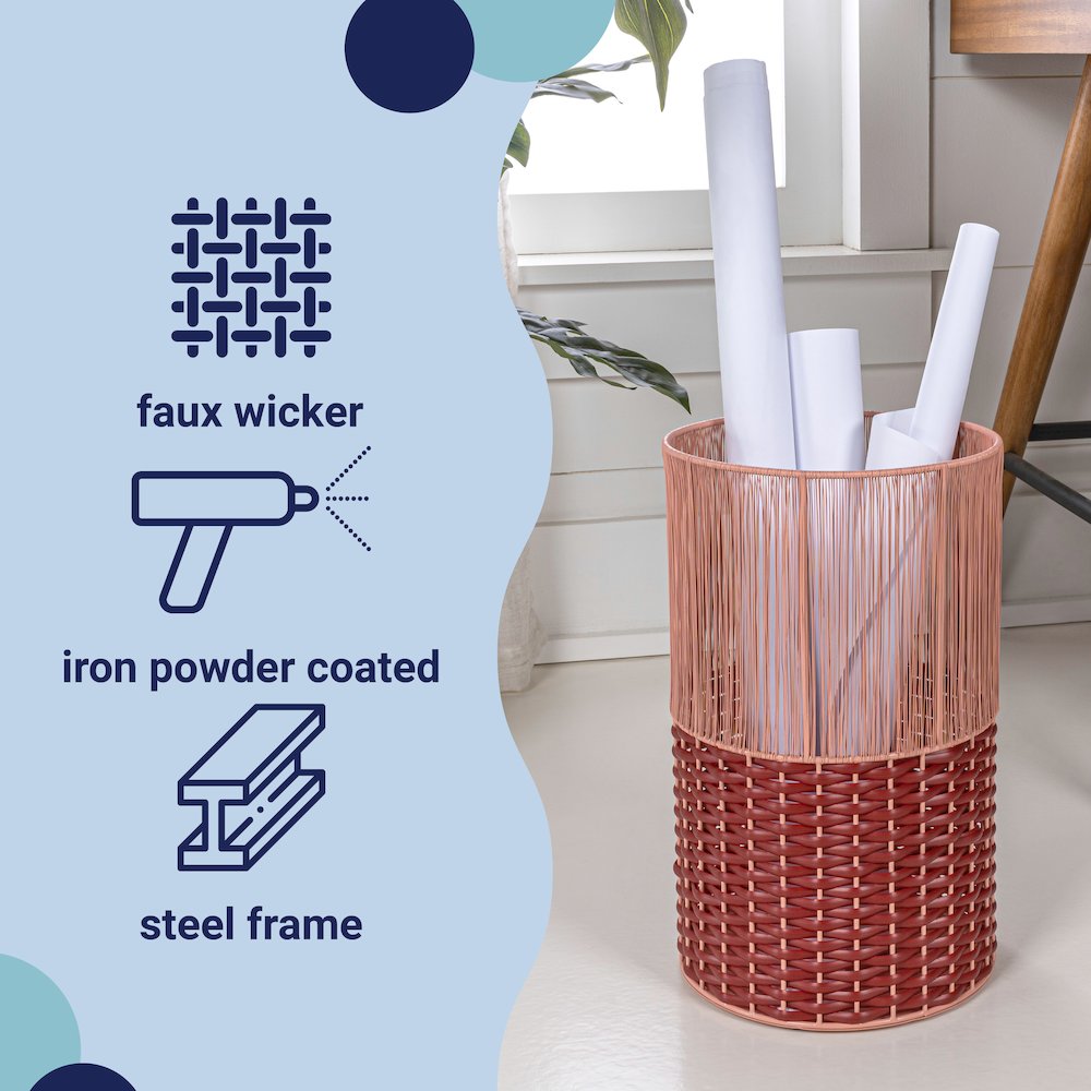 Harper Modern 4.13-Gallon 2-Tone Faux Wicker Cylinder Waste Basket. Picture 5
