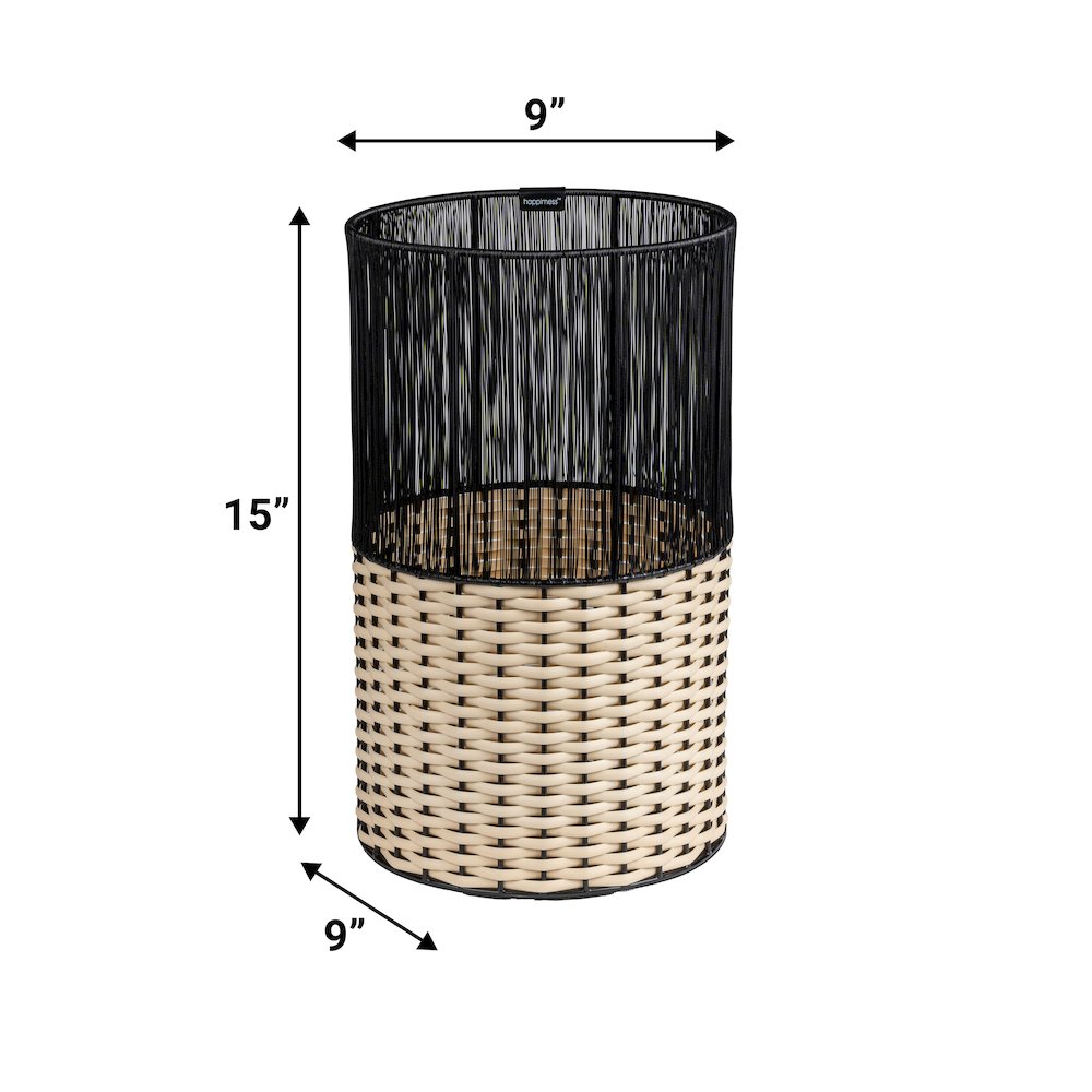 Harper Modern 4.13-Gallon 2-Tone Faux Wicker Cylinder Waste Basket. Picture 4