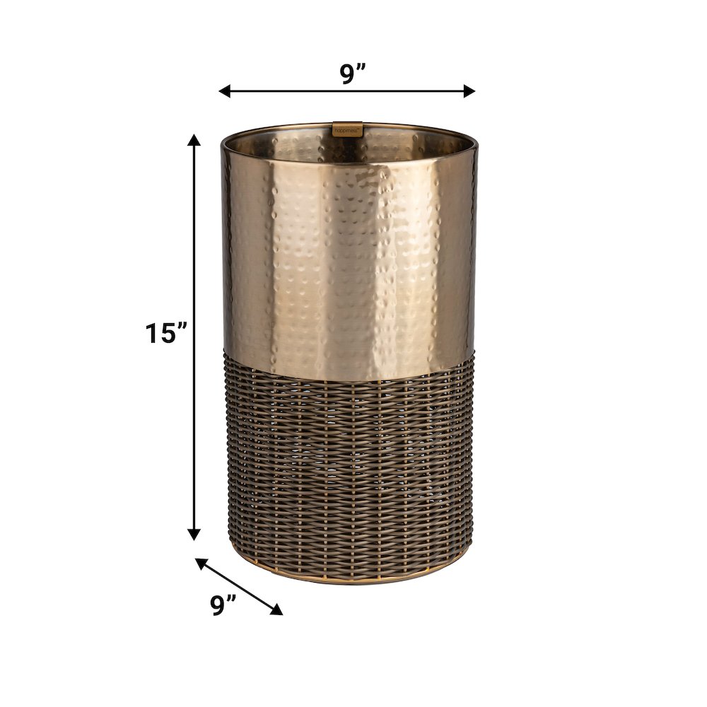 Asher Modern 4.13-Gallon 2-Tone Faux Wicker/Metal Cylinder Waste Basket. Picture 4