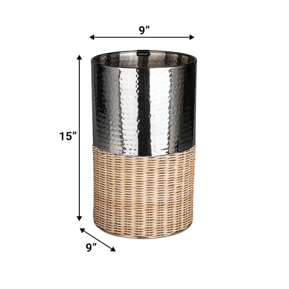 Asher Modern 4.13-Gallon 2-Tone Natural Wicker/Metal Cylinder Waste Basket. Picture 4