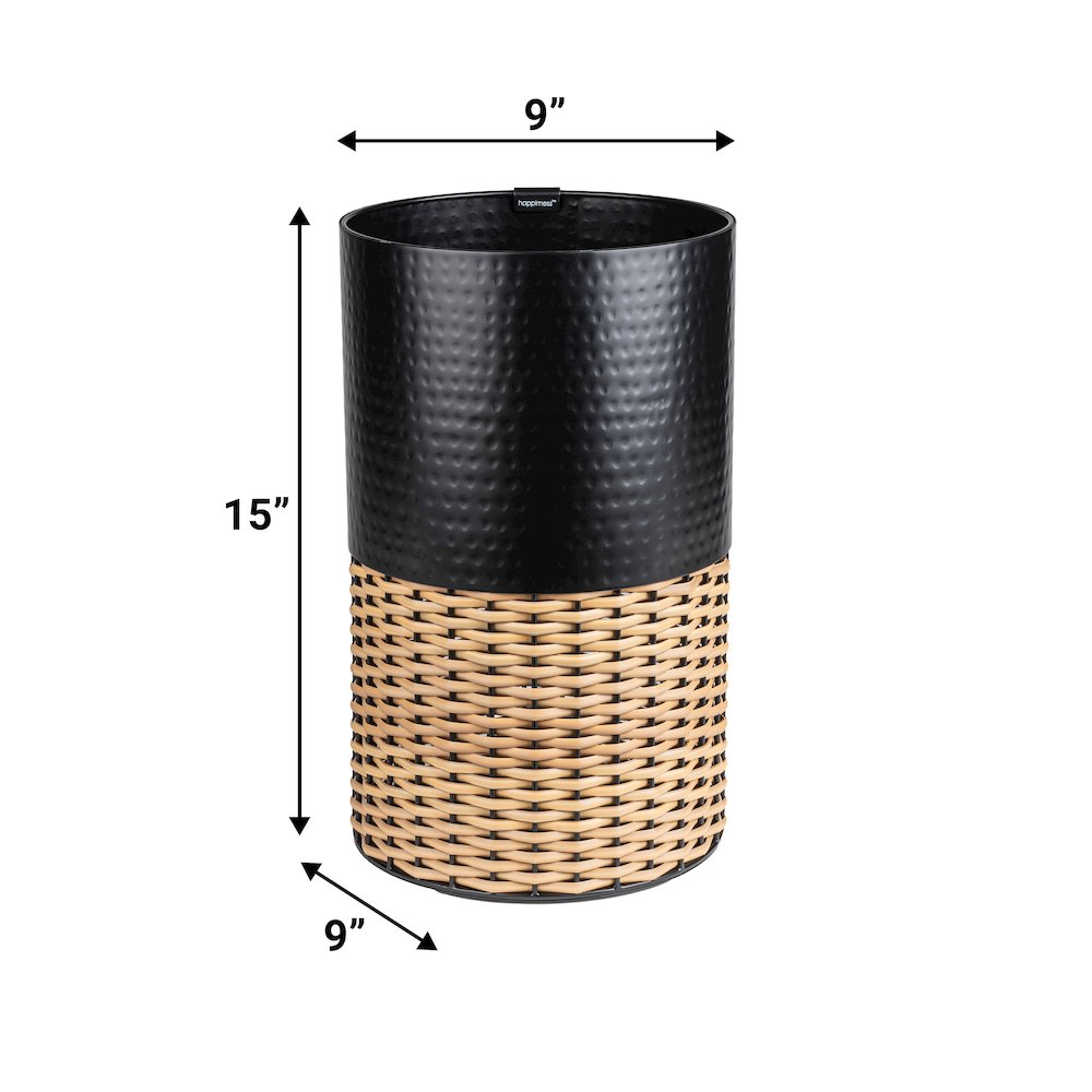 Asher Modern 4.13-Gallon 2-Tone Faux Wicker/Metal Cylinder Waste Basket. Picture 4