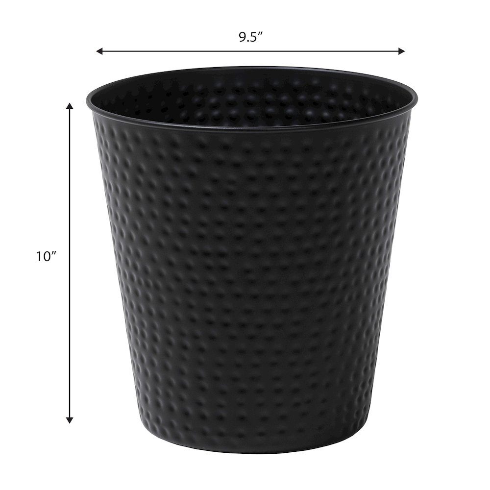 Axel Modern Minimalist Hammered Steel 2-Gallon Wastebasket, Matte Black. Picture 3