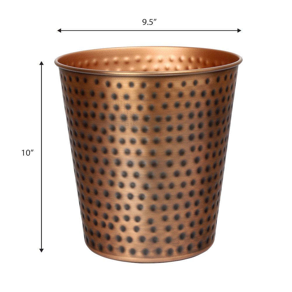 Axel Modern Minimalist Hammered Steel 2-Gallon Wastebasket, Antique Copper. Picture 1