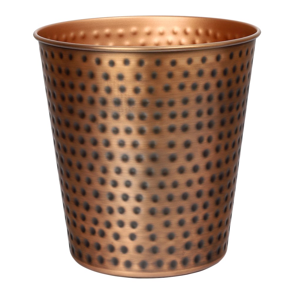Axel Modern Minimalist Hammered Steel 2-Gallon Wastebasket, Antique Copper. Picture 5