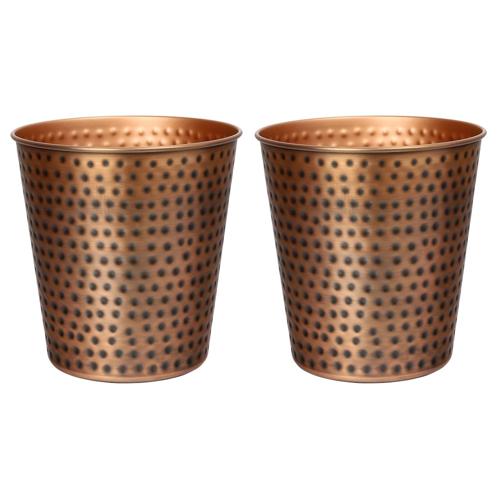 Axel Modern Minimalist Hammered Steel 2 Gal Waste Bin, Antique Copper (Set of 2). Picture 1
