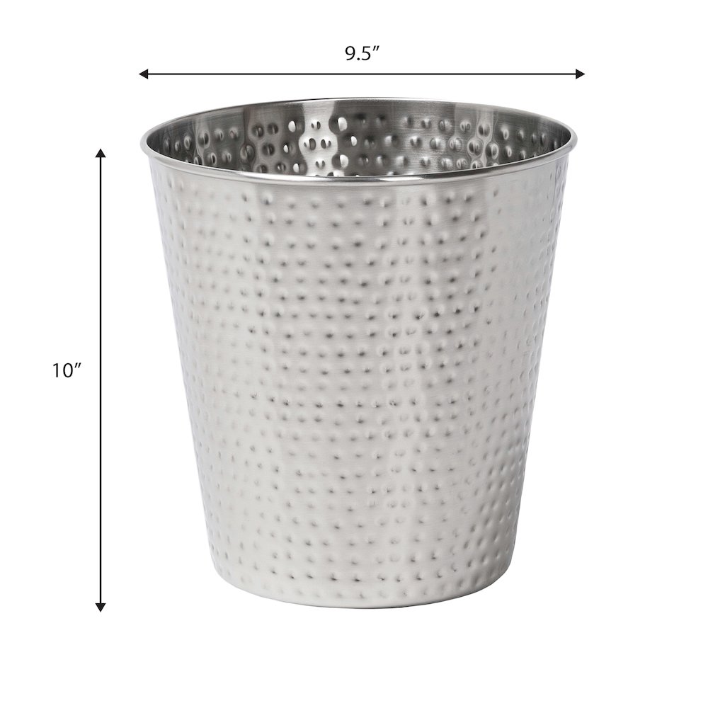 Axel Modern Minimalist Hammered Steel 2-Gallon Wastebasket, Brushed Steel. Picture 3