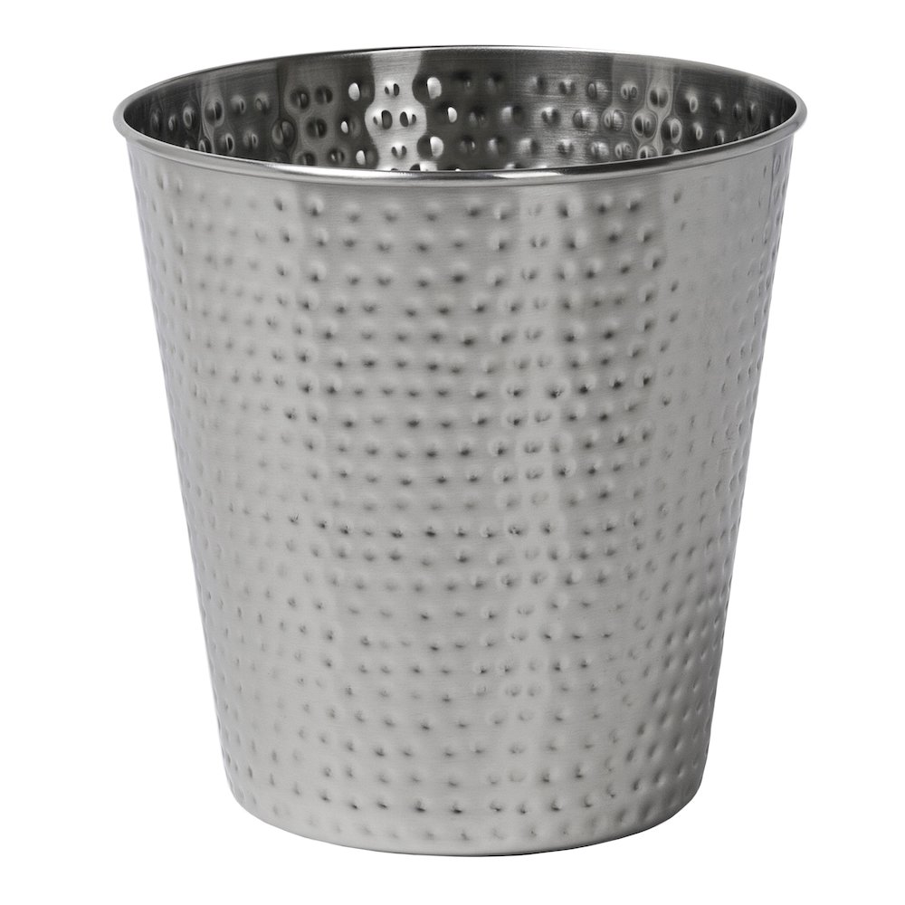 Axel Modern Minimalist Hammered Steel 2-Gallon Wastebasket, Brushed Steel. Picture 1