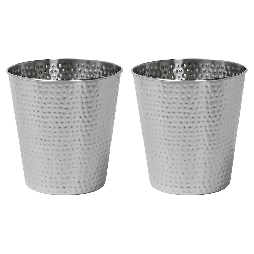 Axel Modern Minimalist Hammered Steel 2 Gal Waste Bin, Brushed Steel (Set of 2). Picture 1