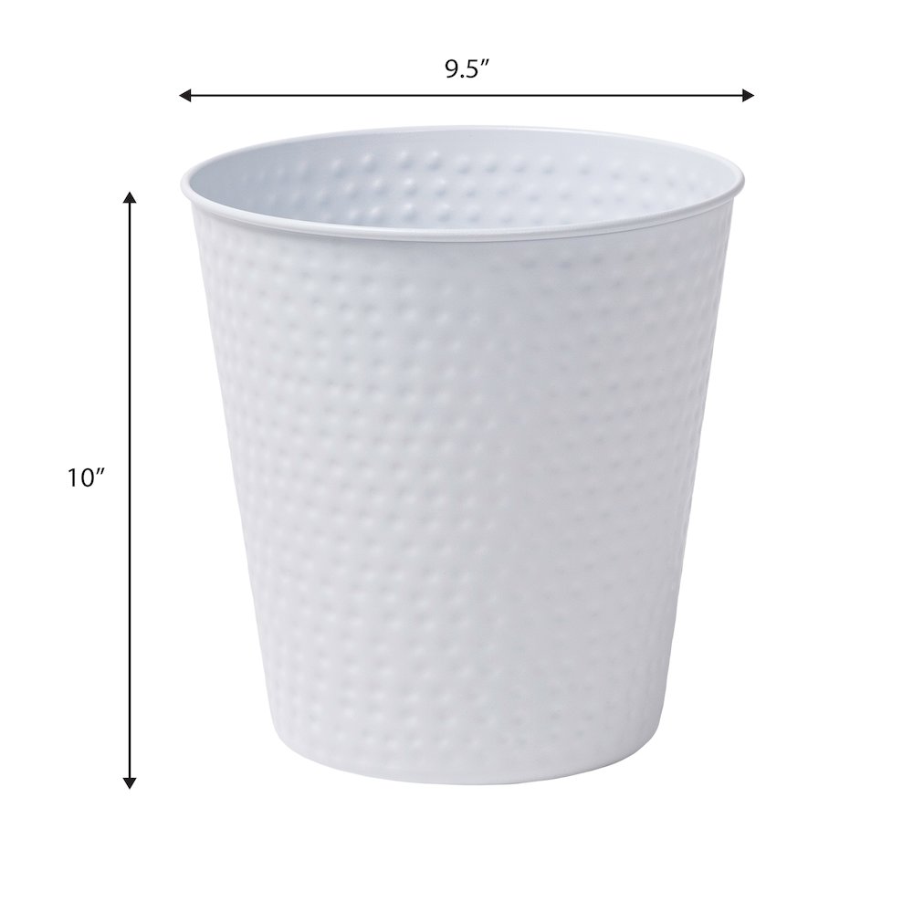 Axel Modern Minimalist Hammered Steel 2-Gallon Wastebasket, Matte White. Picture 3