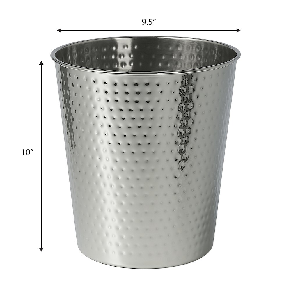 Axel Modern Minimalist Hammered Steel 2-Gallon Wastebasket, Polished Steel. Picture 3