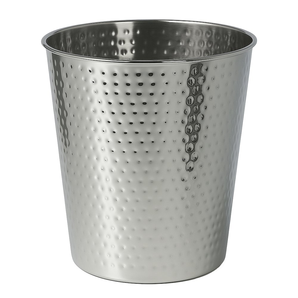Axel Modern Minimalist Hammered Steel 2-Gallon Wastebasket, Polished Steel. Picture 1