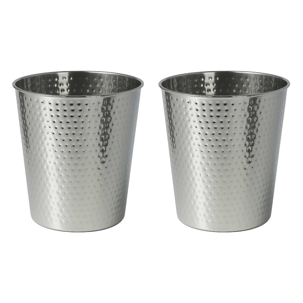 Axel Modern Minimalist Hammered Steel 2 Gal Waste Bin, Polished Steel (Set of 2). Picture 1