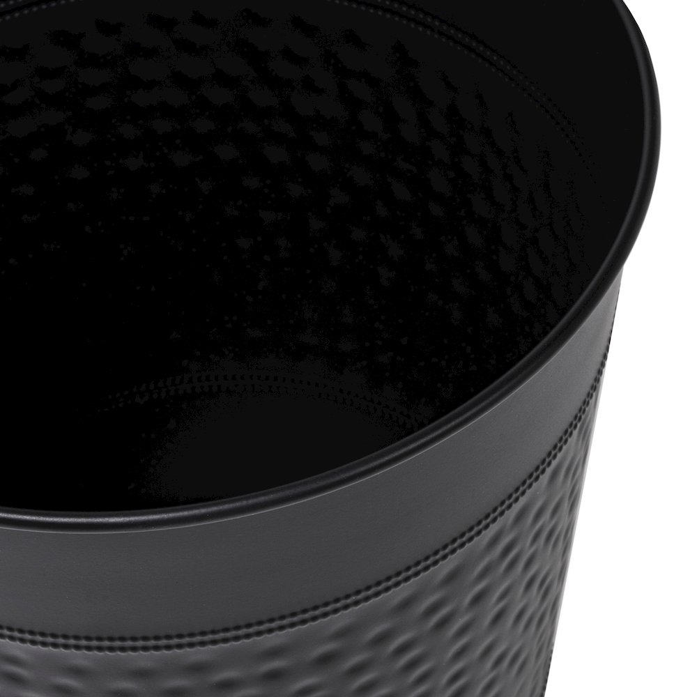 Riley Modern Classic Hammered Steel Accent 2-Gallon Wastebasket, Matte Black. Picture 4
