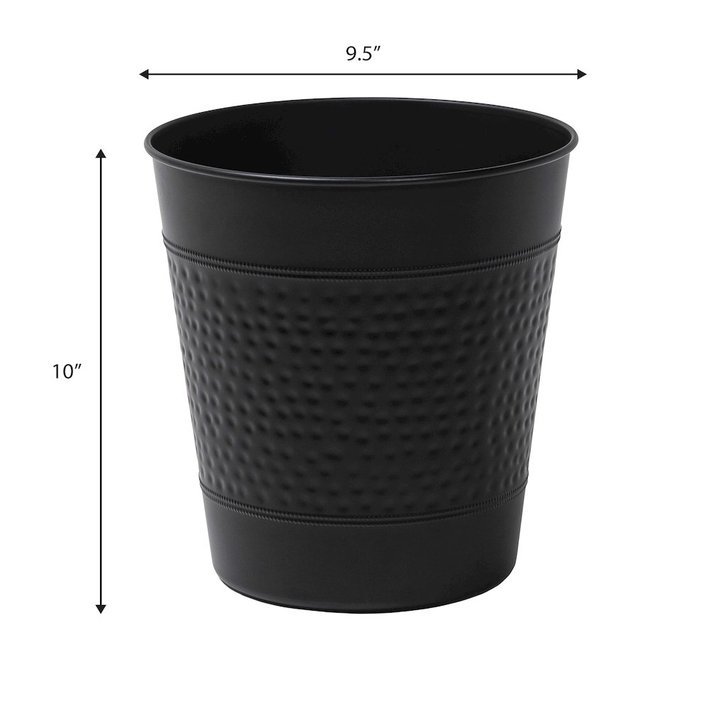 Riley Modern Classic Hammered Steel Accent 2-Gallon Wastebasket, Matte Black. Picture 3