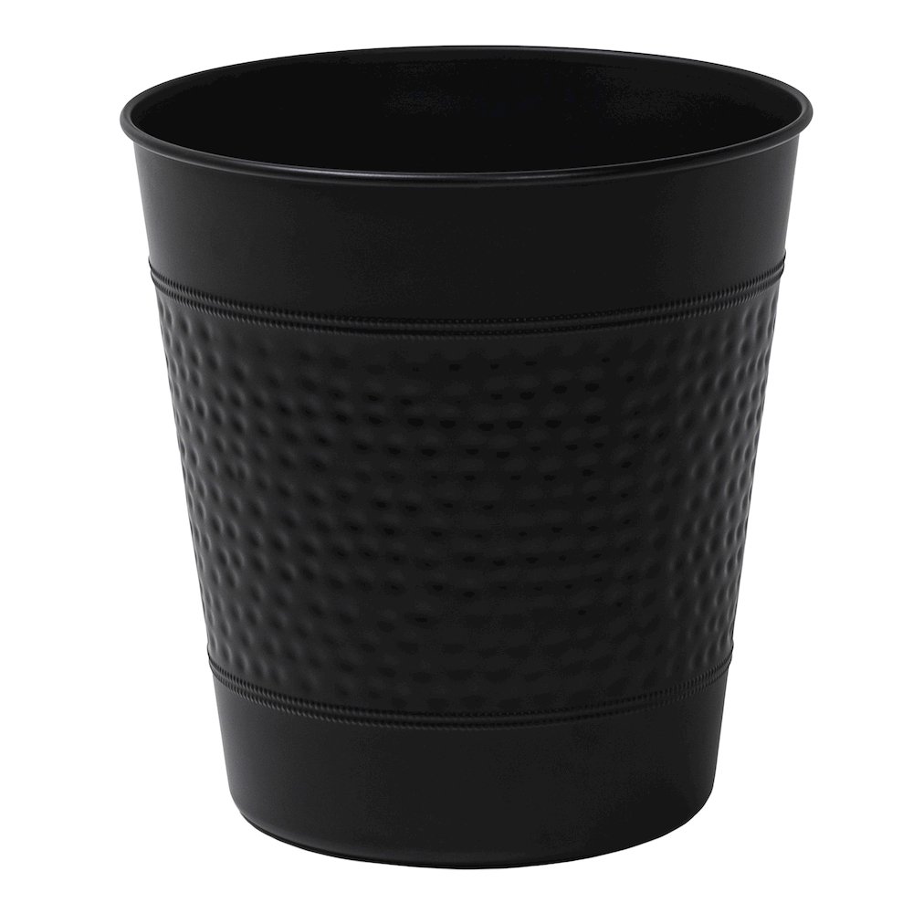 Riley Modern Classic Hammered Steel Accent 2-Gallon Wastebasket, Matte Black. Picture 1