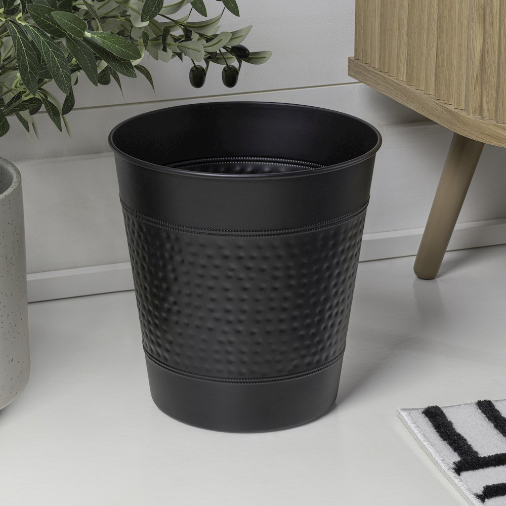 Riley Classic Hammered Steel Accent 2 Gal Waste Bin, Matte Black (Set of 2). Picture 6