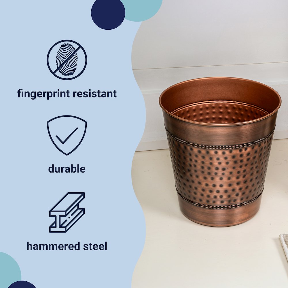Riley Classic Hammered Steel Accent 2 Gal Waste Bin, Antique Copper (Set of 2). Picture 2