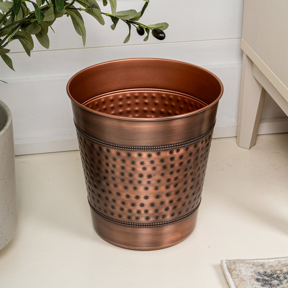Riley Classic Hammered Steel Accent 2 Gal Waste Bin, Antique Copper (Set of 2). Picture 6