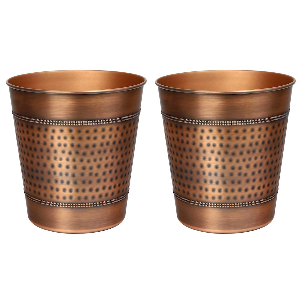 Riley Classic Hammered Steel Accent 2 Gal Waste Bin, Antique Copper (Set of 2). Picture 1