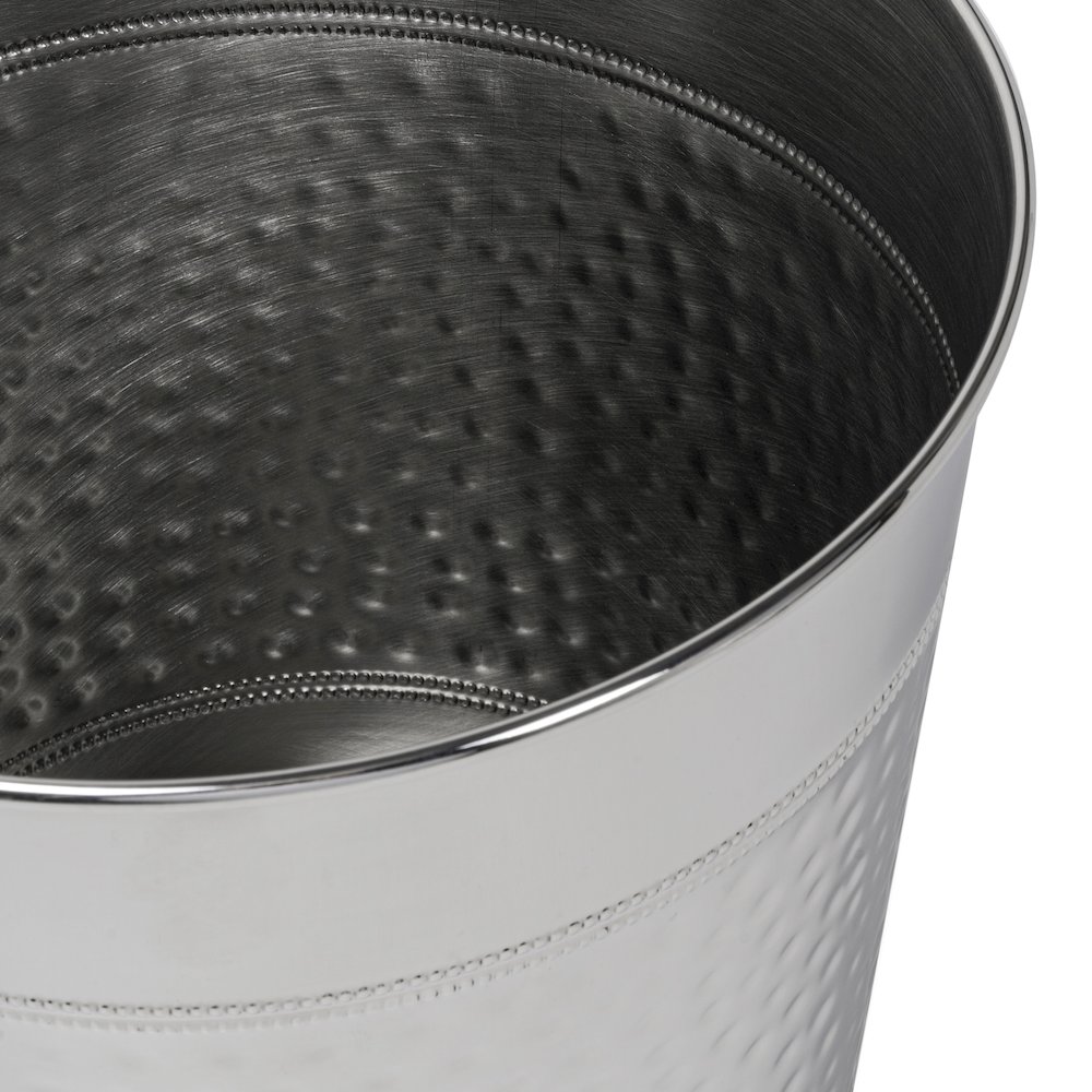 Riley Modern Classic Hammered Steel Accent 2-Gallon Wastebasket, Brushed Steel. Picture 4