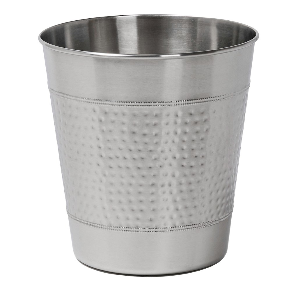 Riley Modern Classic Hammered Steel Accent 2-Gallon Wastebasket, Brushed Steel. Picture 1
