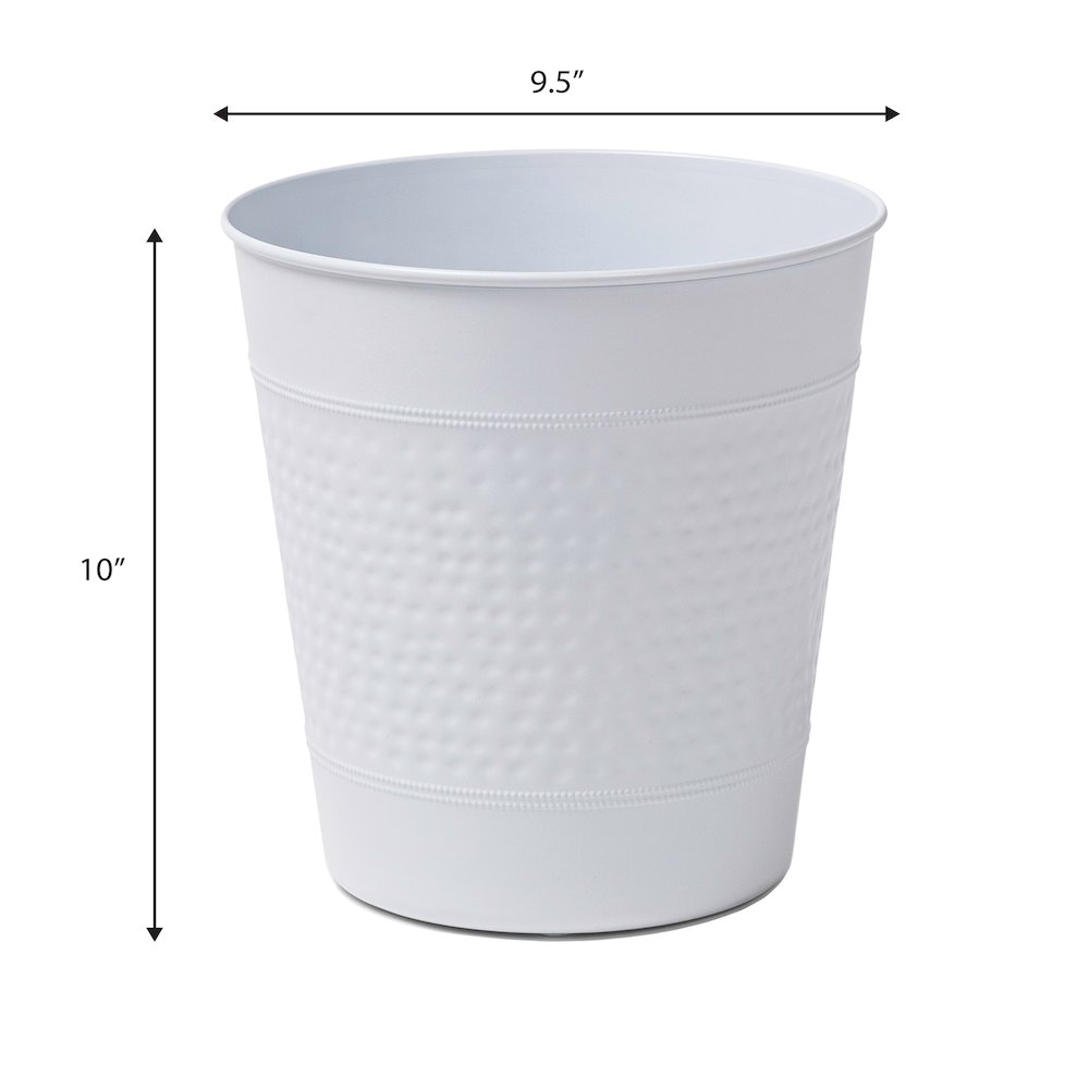 Riley Modern Classic Hammered Steel Accent 2-Gallon Wastebasket, Matte White. Picture 3