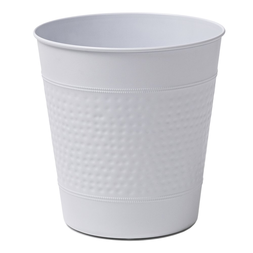 Riley Modern Classic Hammered Steel Accent 2-Gallon Wastebasket, Matte White. Picture 1