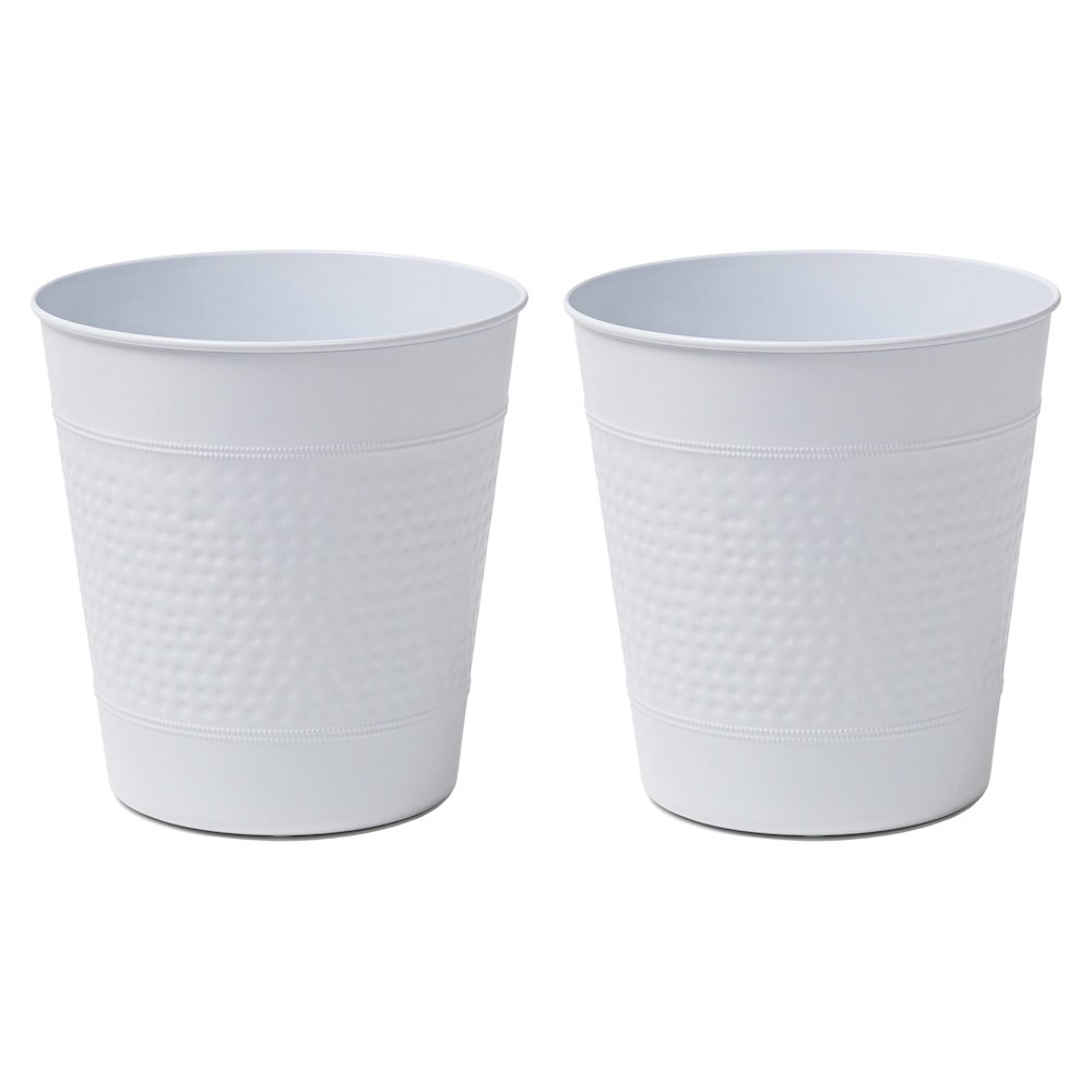 Riley Classic Hammered Steel Accent 2 Gal Waste Bin, Matte White (Set of 2). Picture 1