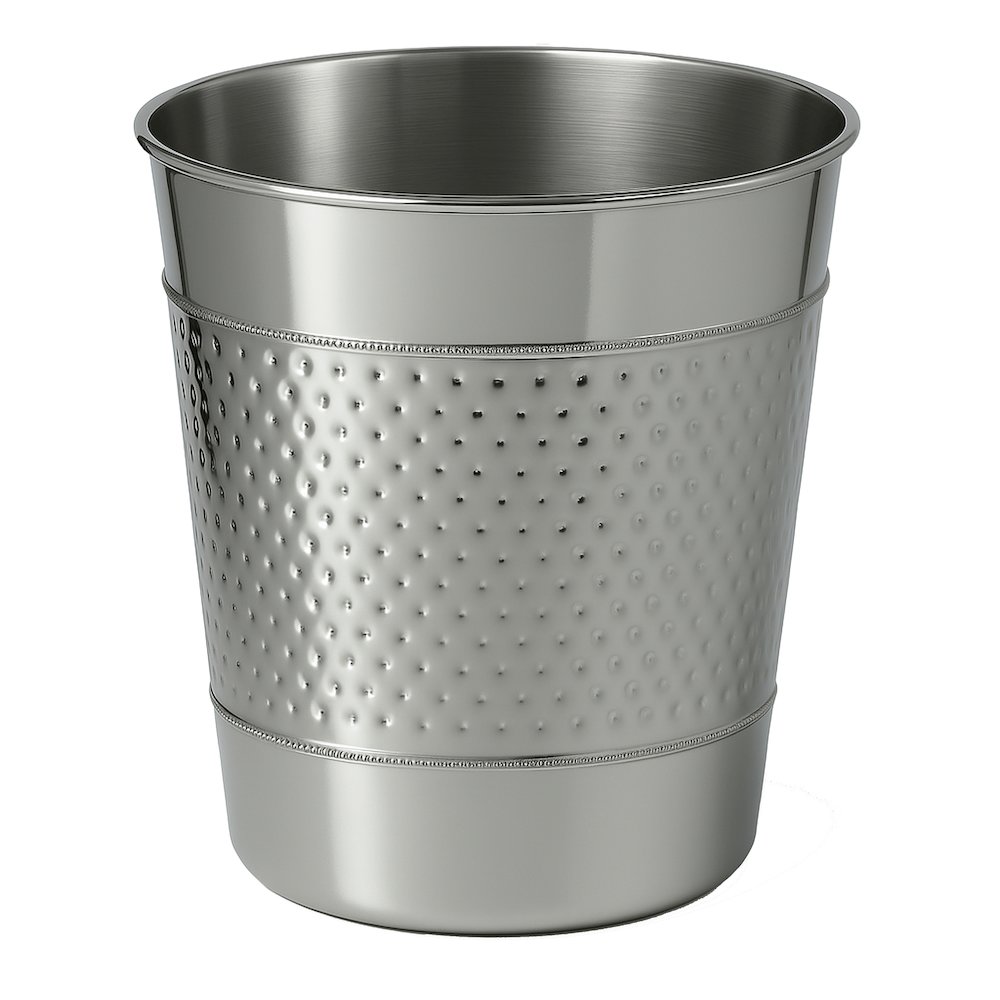 Riley Modern Classic Hammered Steel Accent 2-Gallon Wastebasket, Polished Steel. Picture 1