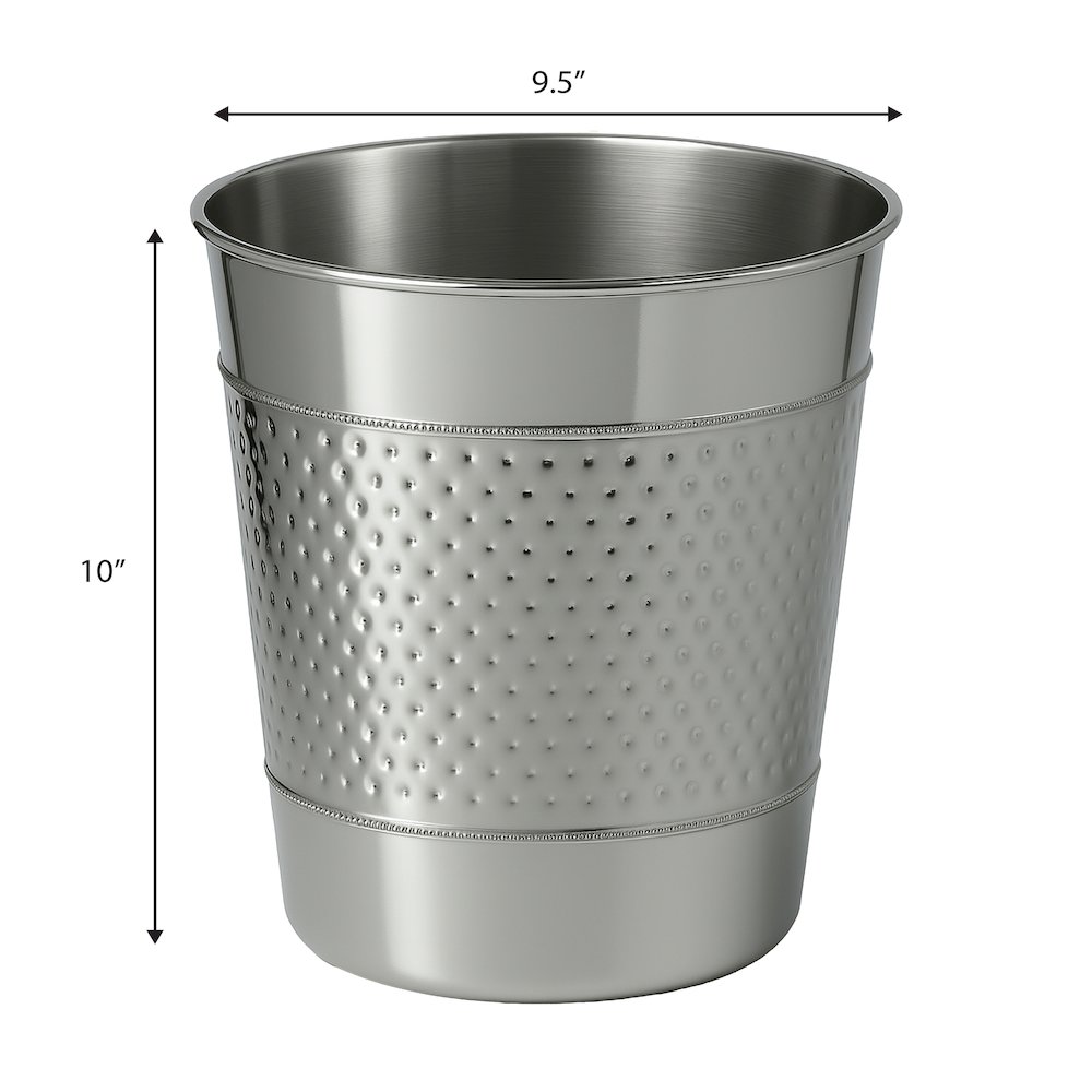 Riley Classic Hammered Steel Accent 2 Gal Waste Bin, Polished Steel (Set of 2). Picture 3
