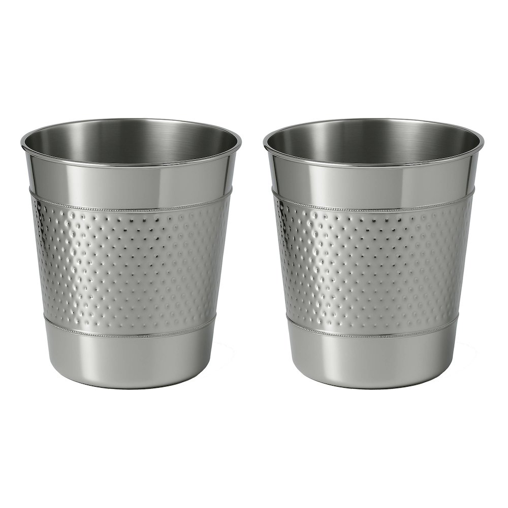 Riley Classic Hammered Steel Accent 2 Gal Waste Bin, Polished Steel (Set of 2). Picture 1