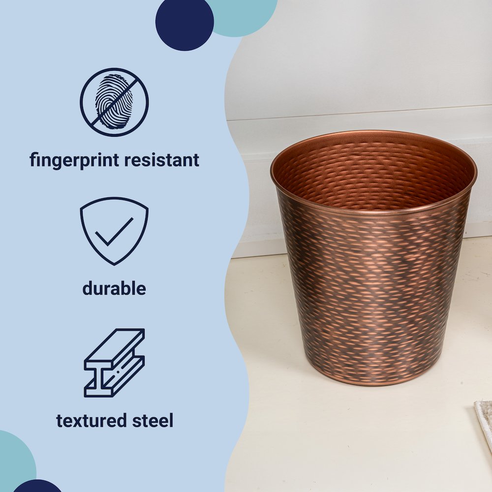 Remi Modern Classic Textured Steel 2 Gal Waste Bin, Antique Copper (Set of 2). Picture 2