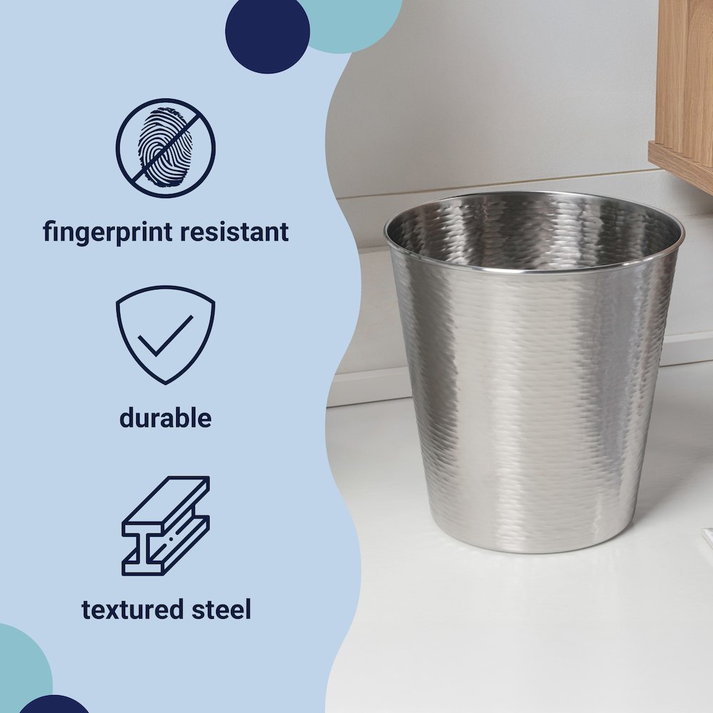 Remi Modern Classic Textured Steel 2 Waste Bin, Brushed Steel (Set of 2). Picture 2