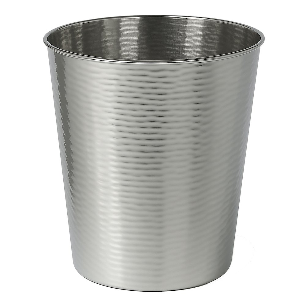 Remi Modern Classic Textured Steel 2-Gallon Wastebasket, Polished Steel. Picture 1