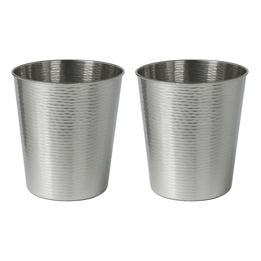 Remi Modern Classic Textured Steel 2 Waste Bin, Polished Steel (Set of 2). Picture 1