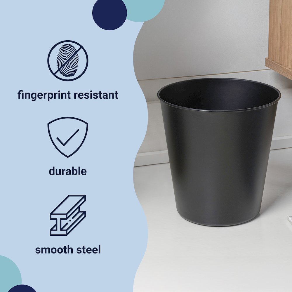 Nolan Modern Classic Smooth Steel 2 Gal Waste Bin, Matte Black (Set of 2). Picture 2