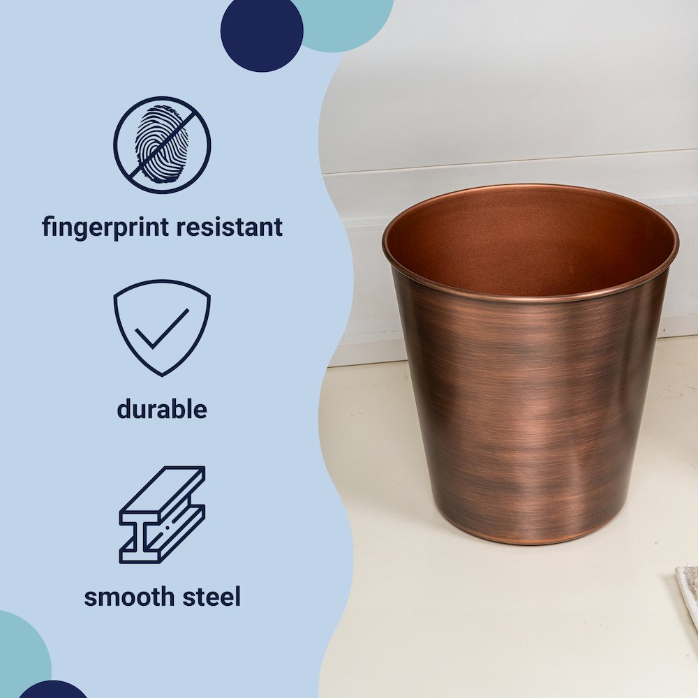 Nolan Modern Classic Smooth Steel 2 Gal Waste Bin, Antique Copper (Set of 2). Picture 2