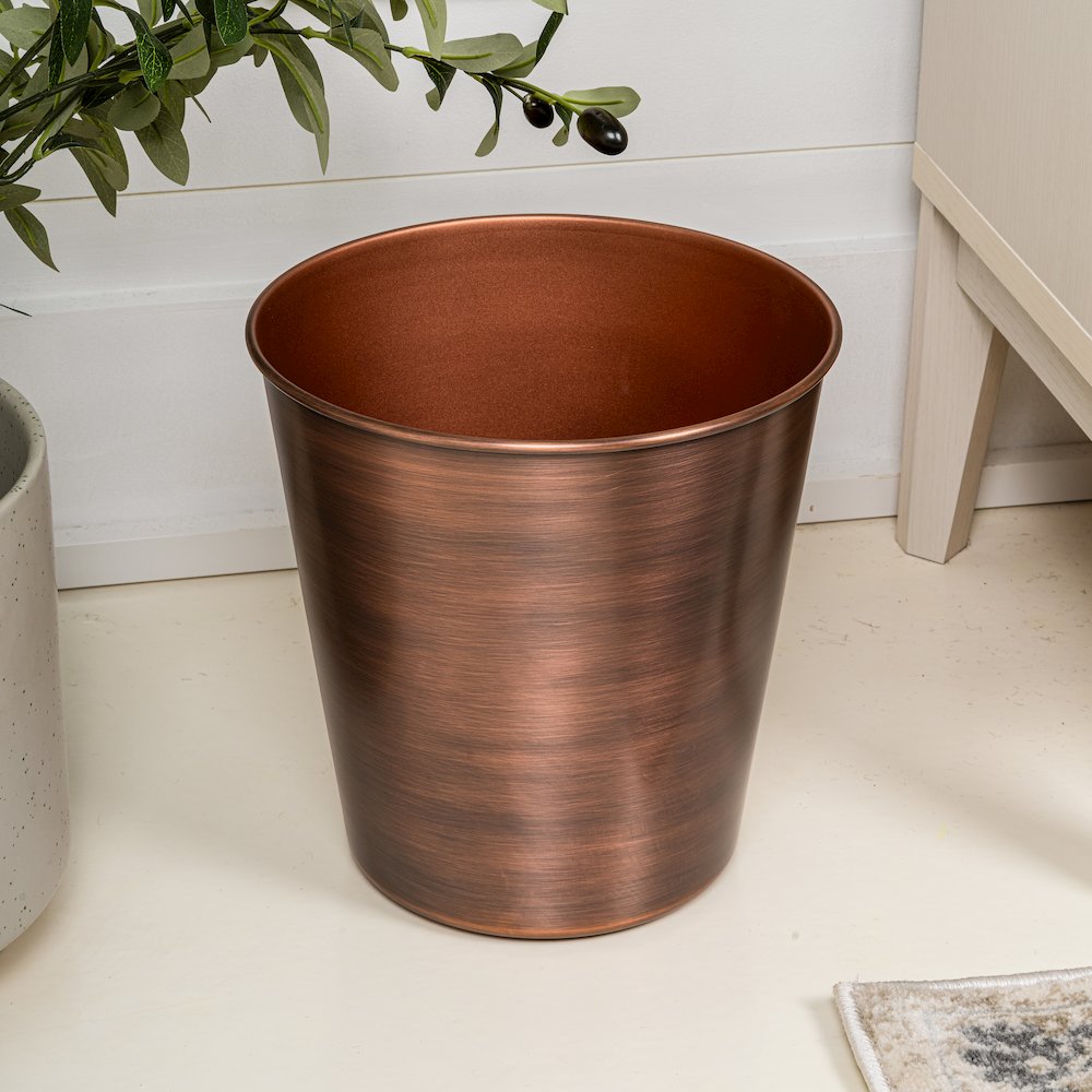 Nolan Modern Classic Smooth Steel 2 Gal Waste Bin, Antique Copper (Set of 2). Picture 6