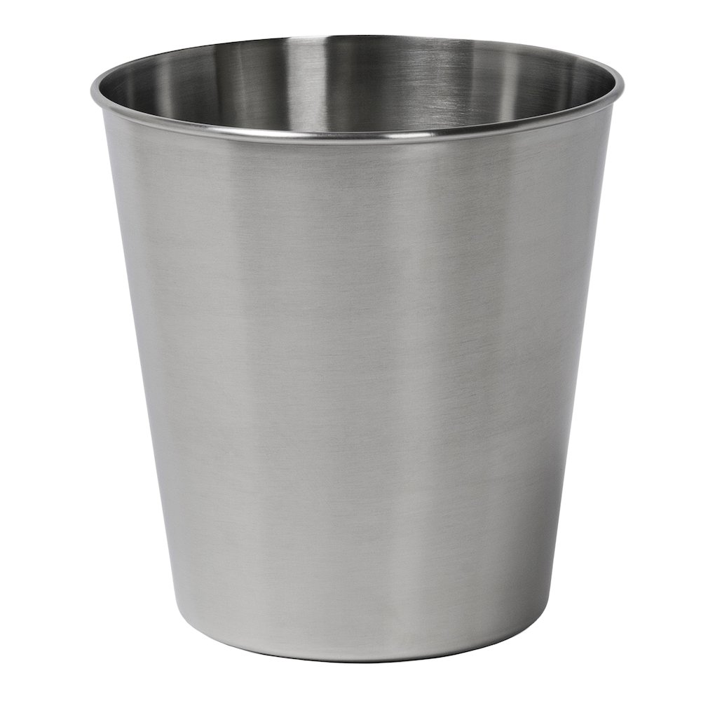 Nolan Modern Classic Smooth Steel 2-Gallon Wastebasket, Brushed Steel. Picture 1