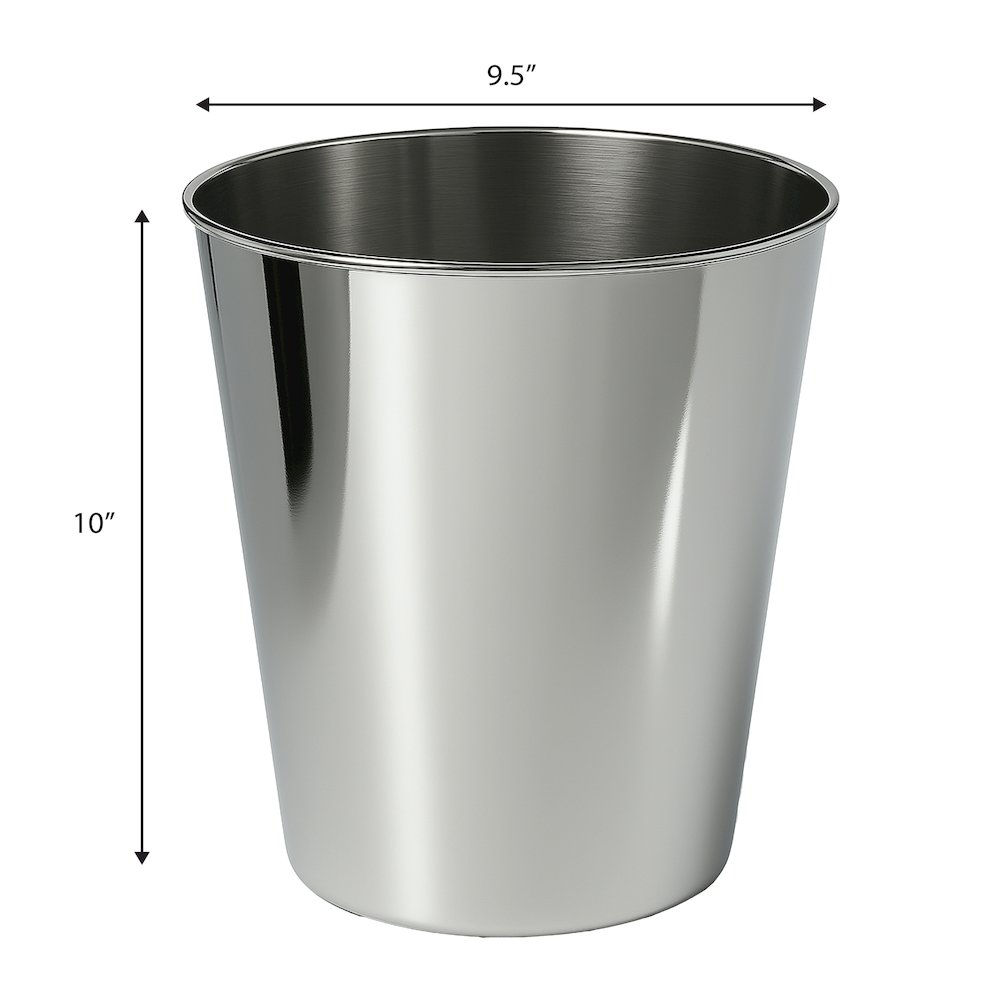 Nolan Modern Classic Smooth Steel 2-Gallon Wastebasket, Polished Steel. Picture 3