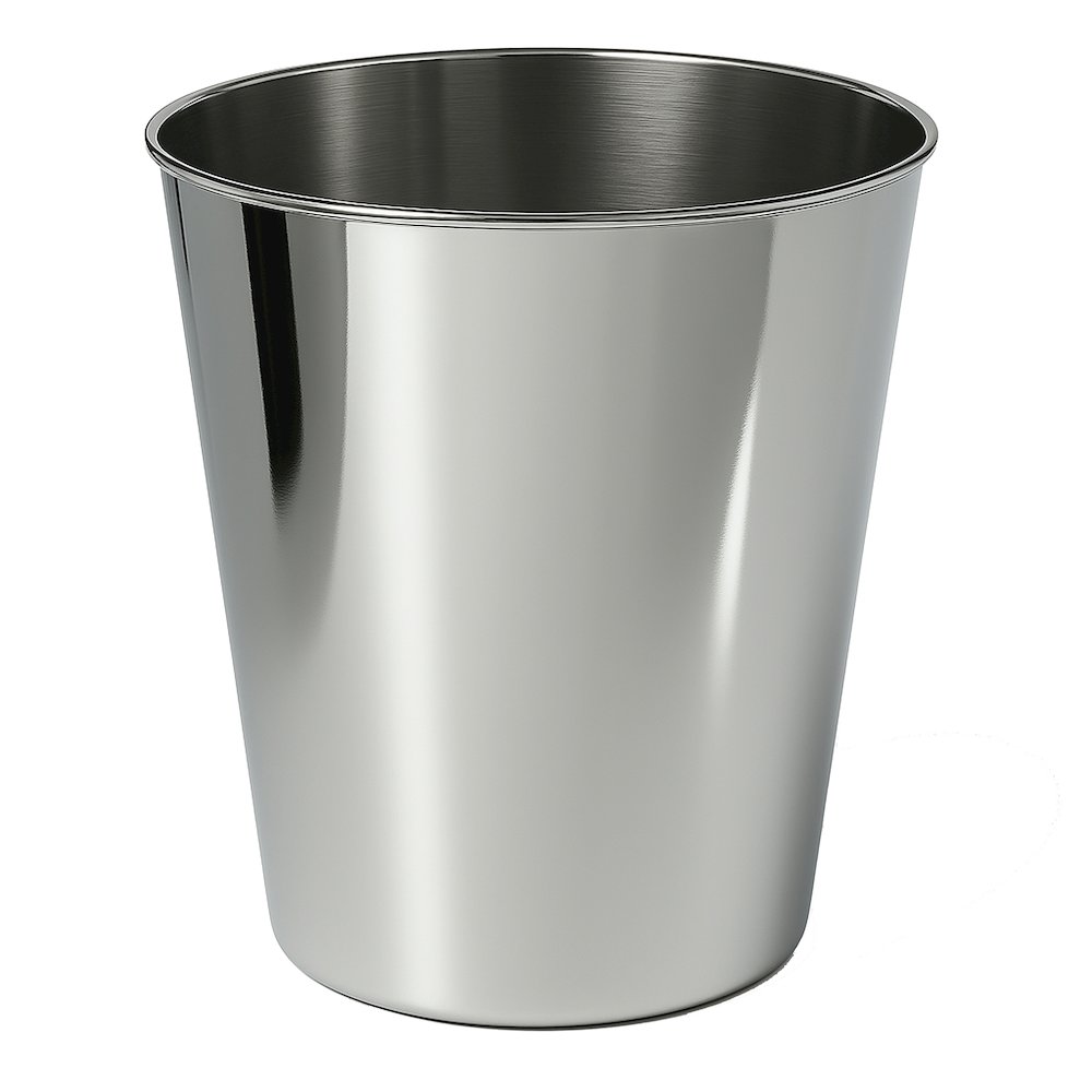 Nolan Modern Classic Smooth Steel 2-Gallon Wastebasket, Polished Steel. Picture 1