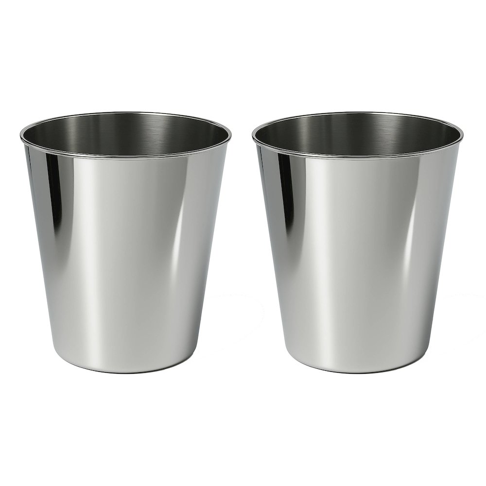 Nolan Modern Classic Smooth Steel 2 Gal Waste Bin, Polished Steel (Set of 2). Picture 1